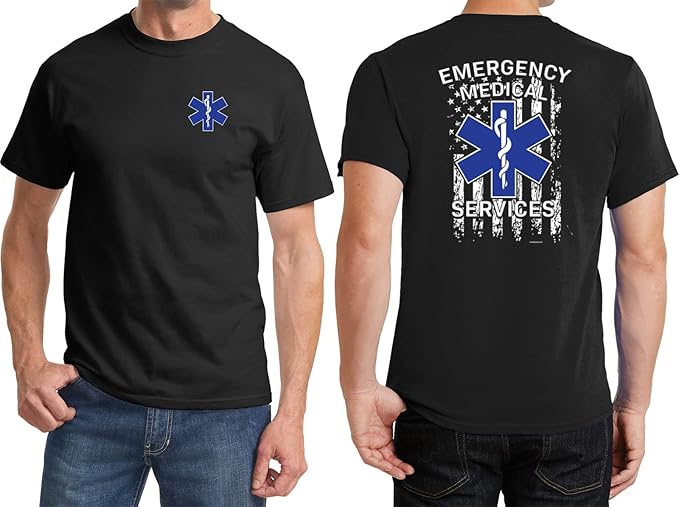 Buy Cool Shirts Emergency Medical Services EMS Flag T-Shirt Front and Back