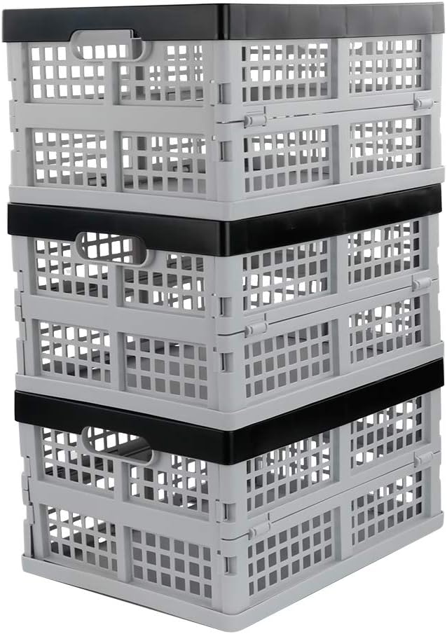Jekiyo 16-Liter Folding Crates Storage, Collapsible Container Plastic, Set of 3