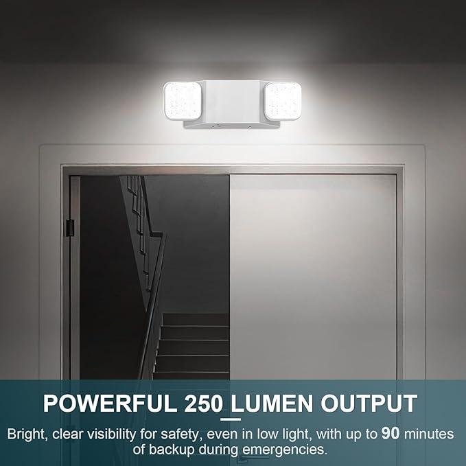LED Emergency Lights, Commercial Emergency Lights for Business, Power Outages, Offices, with Backup Battery (90 Minutes), Wall Mount, Hard Wired, 120-277V, Fire Resistant (94V-0) UL