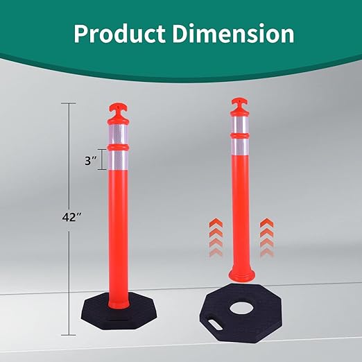 6PACK BESEA Traffic Delineators Cone 42”High Orange Traffic Safety Delineator Cones with Heavy Duty Rubber Base for Construction Site, Road Parking, People Control in Public(6PACK)