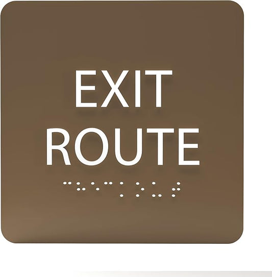 6" X6" Exit Route Sign - ADA Compliant Tactile Graphics Grade 2 Braille Text Acrylic Wall Signs - Building Fire Safety, Visibility, Emergency Response, Evacuation Door Sign