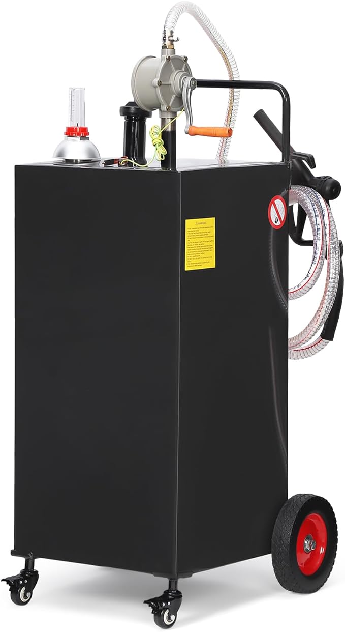 Upgraded 30 Gallon Fuel Caddy, Manual Hand Pump & Easy-Roll Wheels, Heavy-Duty UV-Resistant Steel Tank for Gas & Diesel, Portable Fuel Storage for Tractors, Mowers, Boats