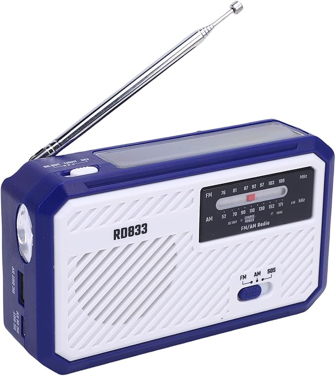 ciciglow Hand Crank Emergency Radio, AM FM Portable Solar Weather Radio with LED Flashlight and SOS Alarm for Outdoor Camping Hiking (Blue)