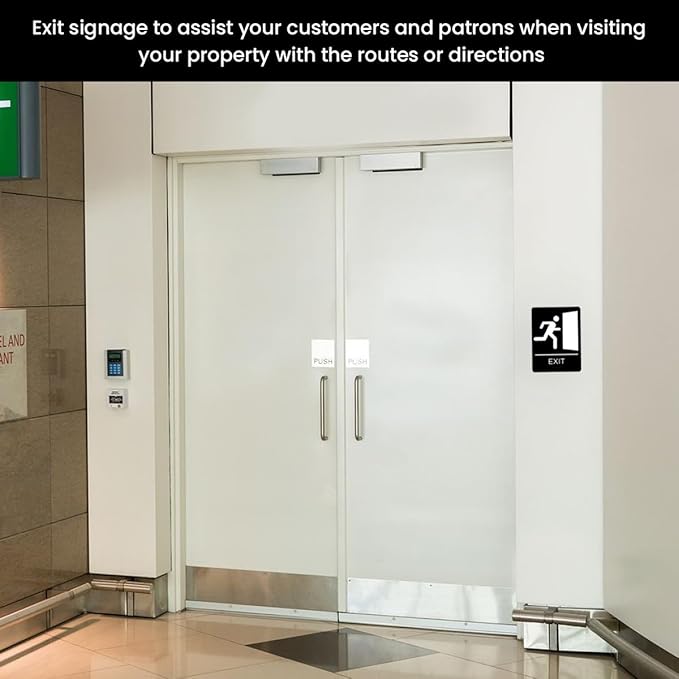 Exit Sign with Braille Grade II for Door & Wall - Comes With Graphical Symbols and Double Sided 3M Tape to Secure Ideally in Less Than a Minute - Size 9 x 6 Inch