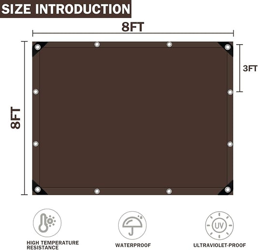 Tarps Heavy Duty Waterproof, 16 Mil Large Tarps with Grommets, UV Resistant and Tear&Fade Resistant, Brown Heavy Duty Tarps for Outdoors Patio Camping, 8 * 8FT