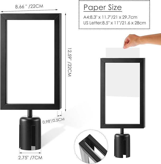 Taiyin 16 Pcs Stanchion Sign Holder Double Sided Sign Frame with Cover Stanchion Top Frames for 8.58 x 12.52 Inches Paper Size for Crowd Control Sentry Stanchions (Black)