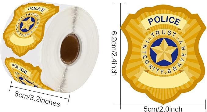 Outus 500 Pieces Police Badge Name Tag Stickers Police Label Stickers Office Paster for Kids Birthday Party Supplies
