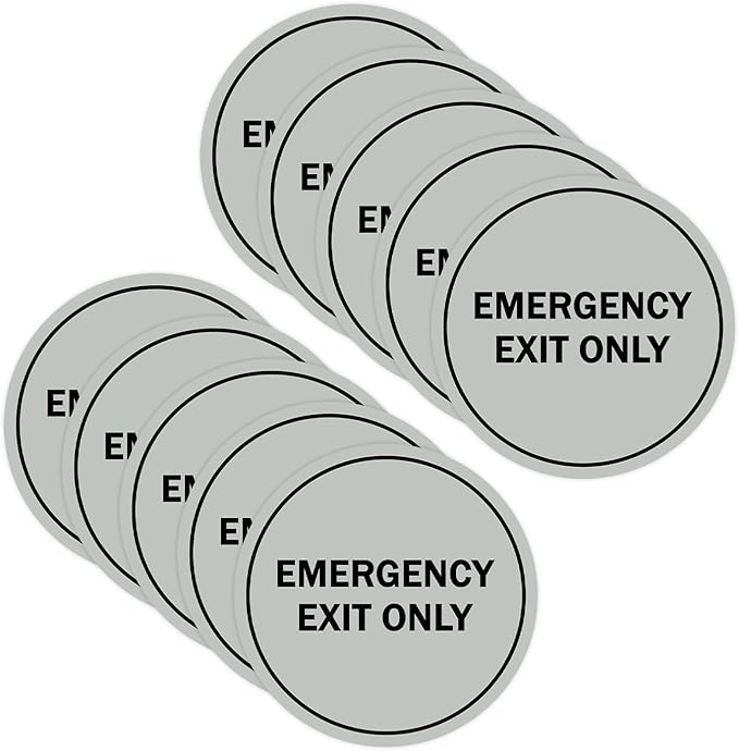 Signs ByLITA Circle Emergency Exit Only Sign (Lt Gray) - X-large 10 Pack