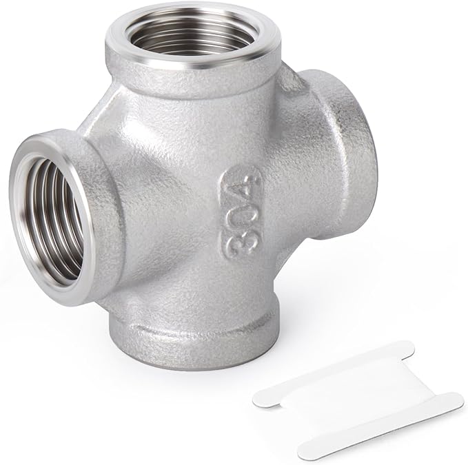 TAISHER 1PCS Stainless Steel 4 Way Pipe Fittings, 1-1/2" x 1-1/2" x 1-1/2" x 1-1/2" NPT Female Pipe Fittings