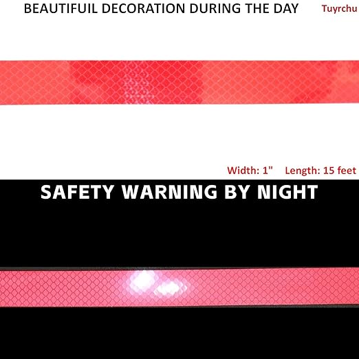Red Reflective Tape 1 inch Wide for Bikes, Outdoor Waterproof High Visibility Safety Warning Reflector Sticker Strips (15 feet)
