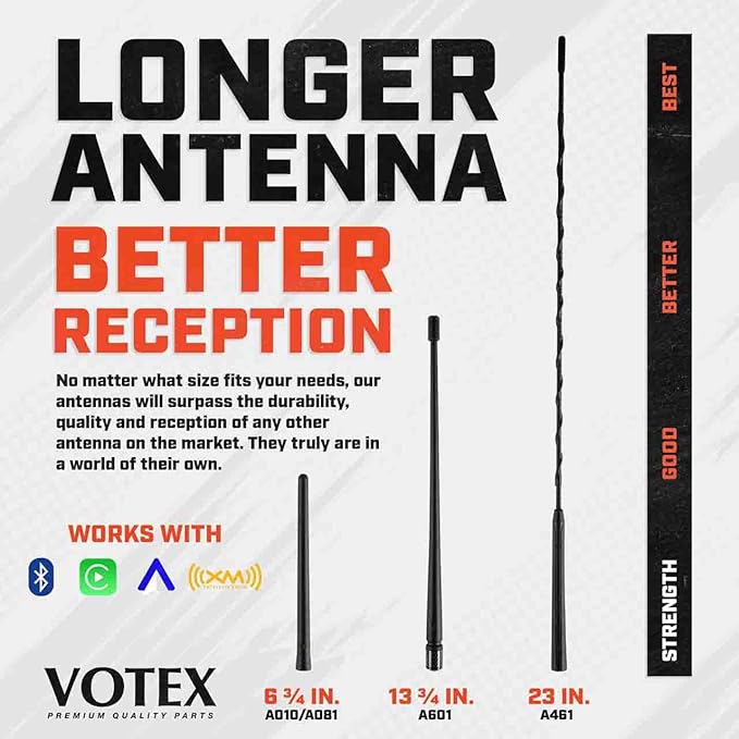 Votex - The Spartan - 13 3/4 Inch Rubber Antenna fits Harley Davidson Motorcycles Accessories - Black Carbon Fiber Trim - Tuned Internal Copper Coil - Part Number A601-HAR-15