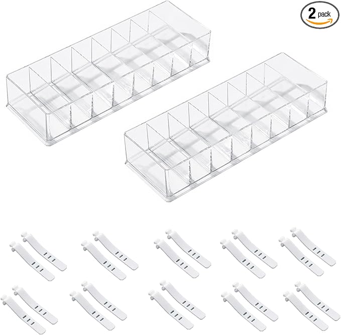 2PCS Clear Electronics Organizer Boxes, 8 Capacity Acrylic Charger Organizer, Cord Organizer Case with 20 Wire Ties, Data Cable Storage Box for Home, Office (Small Without Cover)