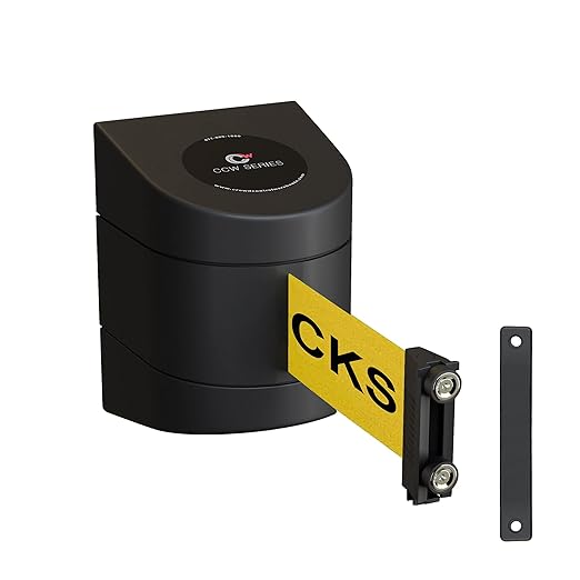 CCW Series WMB-230 Magnetic Wall Mount Retractable Belt Barrier (30 Foot Belt, Yellow with"Danger - Forklift Trucks" Black Letters Belt with Black ABS Case)