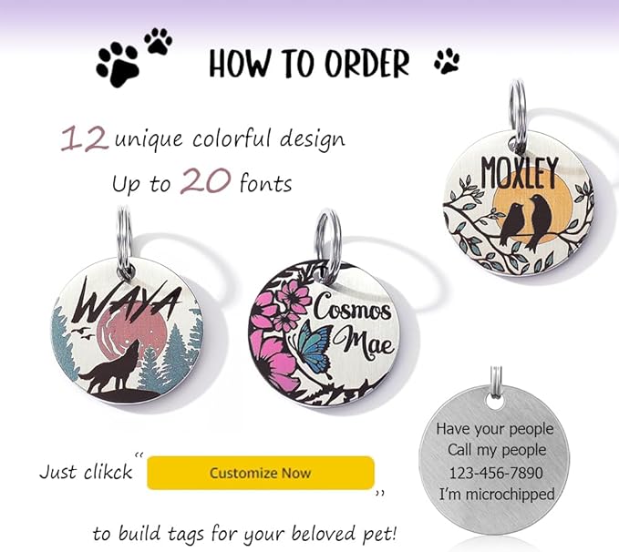 MYXGY Colorful Dog Tags Personalized, Engraved Dog Tags with Colored Printing for Pets, Customizable Cat Collar Holder Tag (Mushroom)