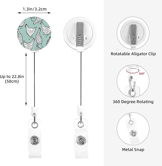 Chickens Badge Reels Retractable Badge Holder with Clip for Id Name Tag Office Worker Student Teacher Nurse Doctor