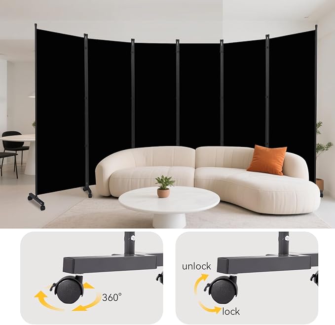 Room Divider (6 Panel) Wall Divider for Room Partition, 132 inch Metal Frame Wide Portable Privacy Screens W/Wheels, Freestanding Room Separators 5.6FT Room Divider Panel