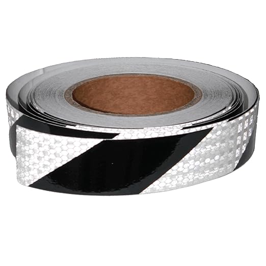 Black White Reflective Tape Outdoor Waterproof 1 inch X 66 feet, High Visibility Hazard Conspicuity Safety Industrial Marking Tape