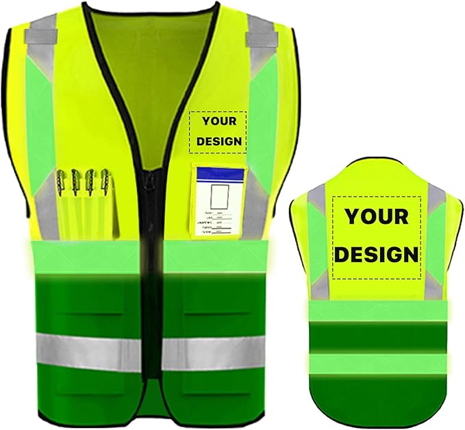 YOWESHOP High Reflective Visibility Safety Vest Custom Your Logo Safety Workwear with Reflective Strips and Pockets