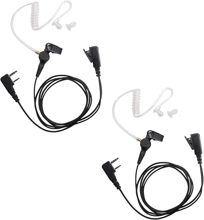 Walkie Talkie Earpiece Headset with Mic PTT for Kenwood Puxing Wouxun Hytera Two Way Radio 2 pin with Nipple Covert Acoustic Tube，2 Pack