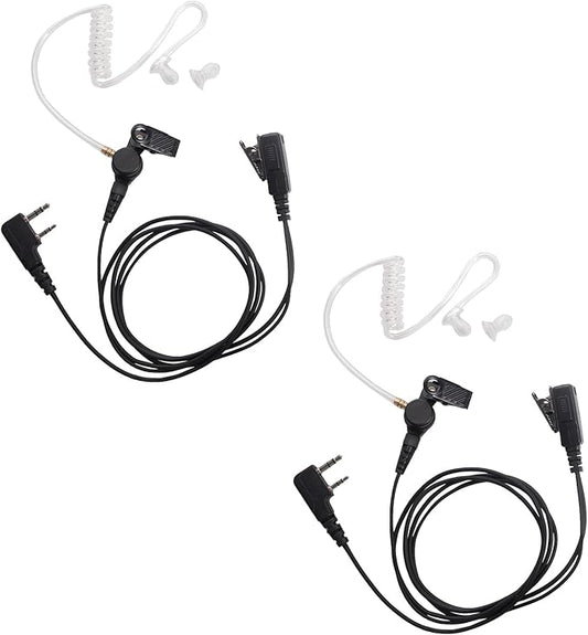 Walkie Talkie Earpiece Headset with Mic PTT for Kenwood Puxing Wouxun Hytera Two Way Radio 2 pin with Nipple Covert Acoustic Tube，2 Pack
