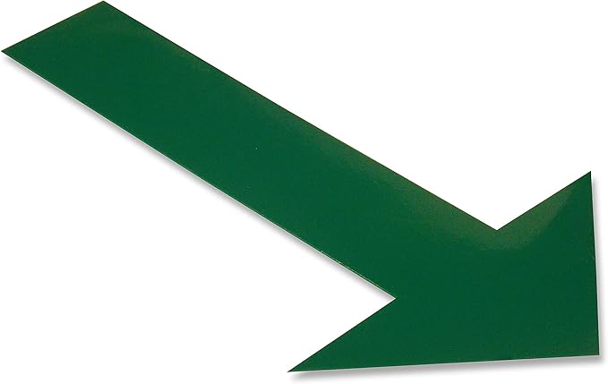 Mighty Line Solid Arrows Directional Sticker Sign Floor Marking Tape for Safety, Caution, Warning, Heavy-Duty, Peel and Stick, Adhesive, Industrial Quality, Green, 10" by 6", Pack of 50