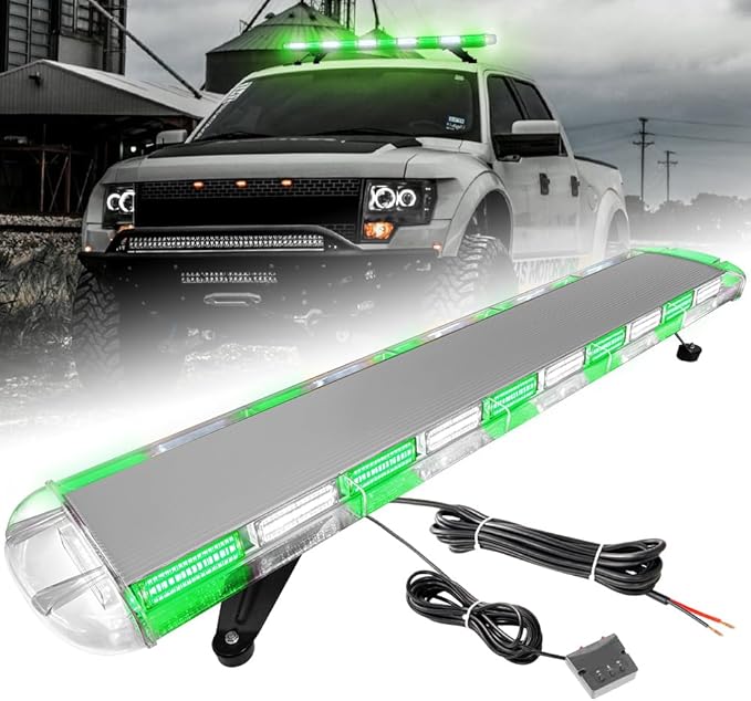 ASPL 46 inch 220 LED Rooftop Low Profile Strobe Light Bar Emergency Warning Beacon Car Hazard Flashing Construction Roof Lights Bars for Trucks Tow Automotive Construction Vehicle (Green/White