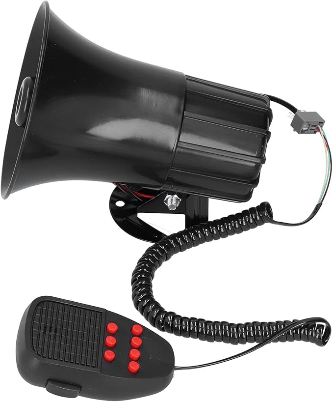 12V 50W 115dB Car Horn with PA Mic, 7 Sound Emergency Warning Alarm Siren, Loud Car Alarm Speaker for Truck RV Boat, Universal 12V Vehicle Safety Alert System