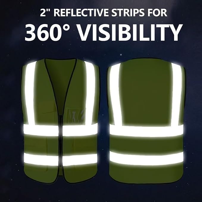 DME&SMS 3-Pack High Visibility Safety Vests, Reflective Strips, Zipper Front, Mesh Hi Vis Vest (Fluorescent Green)