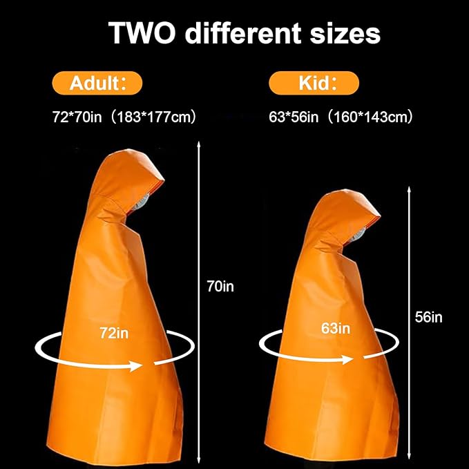 DIBBATU Fireproof Cloak, Fire Escape Cloak, Extra Big Fireproof Fiber Cape, Emergency Used as A Fire Blanket, Head Protection Fire Escape Suit for Household, Office Home (Orange, 63 * 56in)
