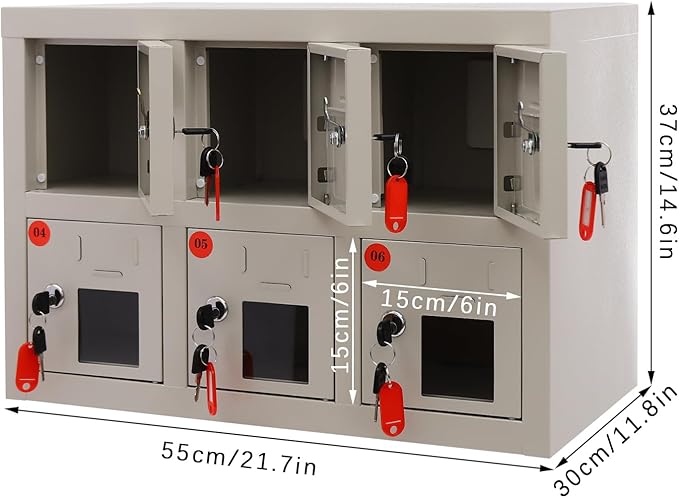 Cell Phone Locker 6 Slot Cellphone Charging Station Metal Cellphone Charging Cabinet Rechargeable Mobile Phone Cabinet for Office Classroom (6 Slot)