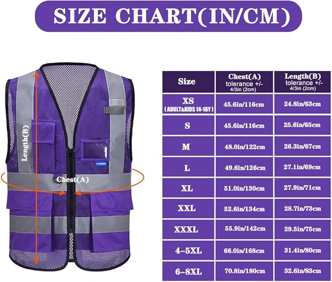 A-SAFETY High Visibility Mesh Safety Reflective Vest with Pockets and Zipper,Hi Viz Work Vest for Men Women (Purple Mesh XXL)