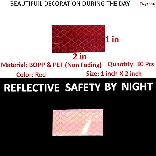 Red Reflective Stickers 1 inch X 2 inch, Outdoor Waterproof High Visibility Warning Safety Adhesive Reflector Tape (30 Pcs)