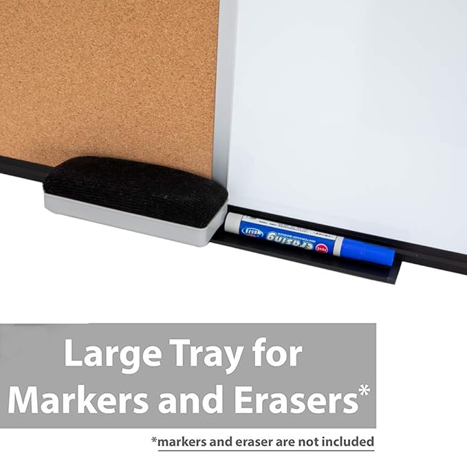 36 x 24 Inch Cork & Dry Erase Combo Board - Magnetic Whiteboard & Bulletin Board Combination - Hanging or Wall-Mounted for Office, Classroom, Home - Black Aluminum Frame