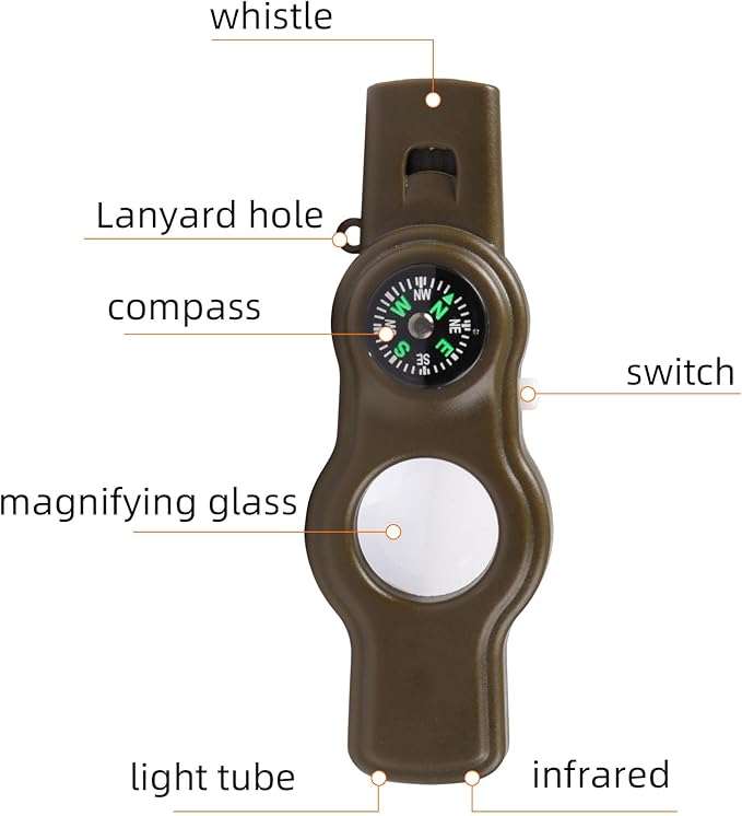 Emergency Survival Safety Whistle，Whistle for Kids with Lanyard,Compass,Thermometer,Ideal for Kayaking, Boating, Hiking, Camping, Climbing