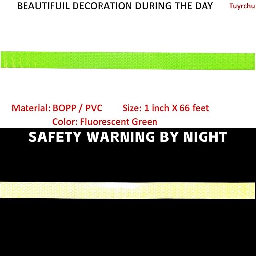 Fluorescent Green Reflective Tape Outdoor Waterproof 1 inch Wide, High Visibility Safety Hazard Warning Safet Stickers (66 feet)