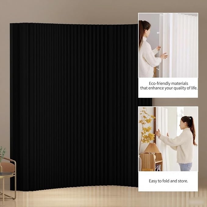 Foldable Room Divider Privacy Screens Movable Temporary Wall Space Partition, 5.25~9.19 FT Tall, 6.56~16.4 FT Width, Choice of Various Sizes and Styles(Black)