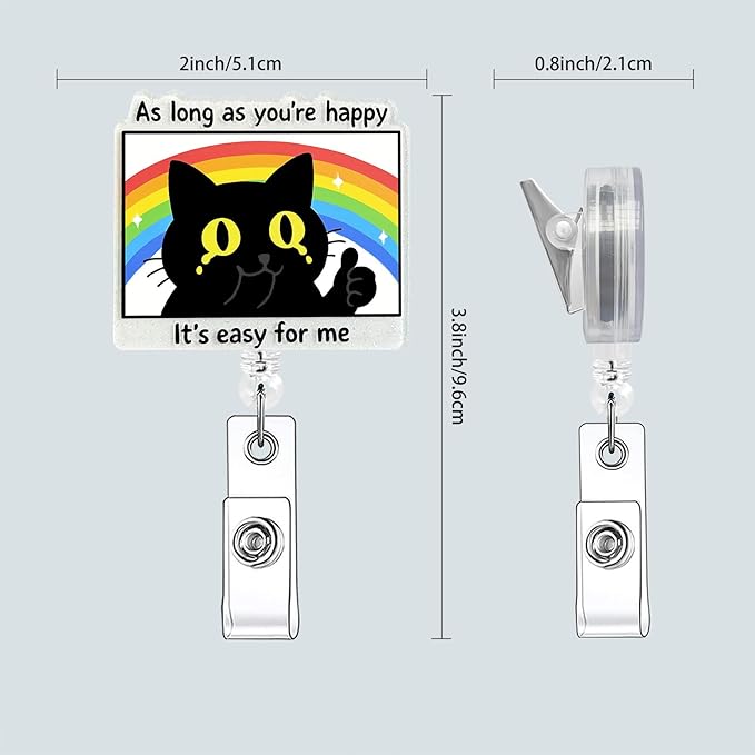 Cat Badge Reel, Retractable ID Card Holder with Alligator Clip, Glitter Acrylic Badge Holder, Cute Funny Design (Cat)
