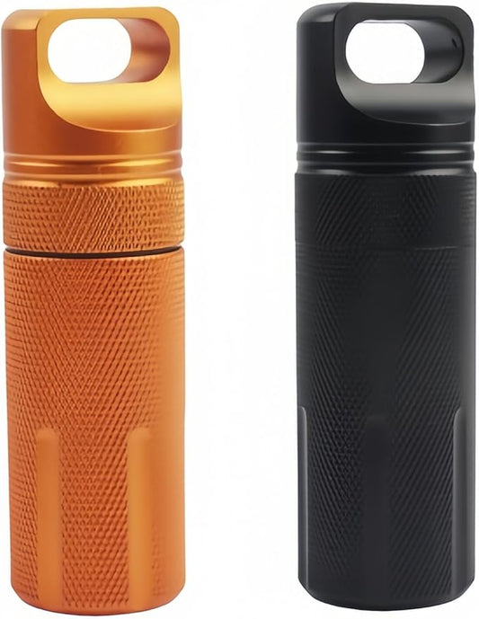 Large Waterproof Survival Container Sealed Storage Box Medicine Bottle Aluminum Alloy Crush-Resistant Airtight Portable for Camping Hiking Emergency Kits (Orange Black)