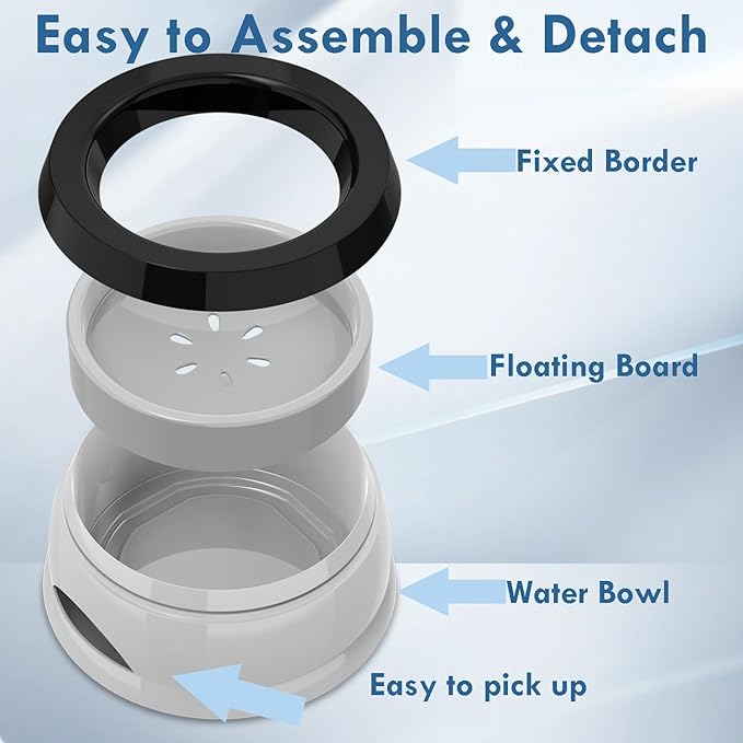 Takfox Dog Water Bowl, No Spill Cat Slow Feeder Water Dispenser Portable Vehicle Carried Car Travel Bowls for Small Medium Pets Sloppy Messy Drinkers 25oz, Grey