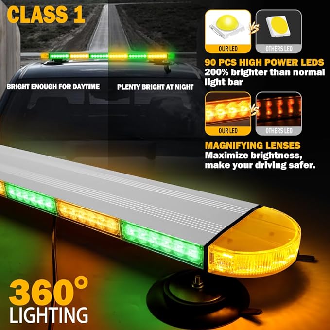 ASPL 31 inch Low Profile Rooftop Emergency Strobe Lights Bar Full Aluminum Flashing Safety Warning Traffic Advisor Lightbar Hazard Snow Plow Light for Trucks Tow Construction Vehicles (Amber/Green)