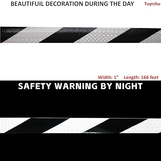 Black White Reflective Tape 1 inch Wide for Trailer, Outdoor Waterproof High Visibility Safety Warning Adhesive Strips (166 feet)
