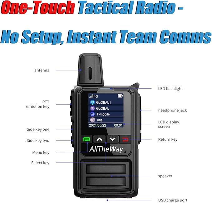 Lifetime Free 4G LTE Walkie Talkie - Unlimited Range Two-Way Radio, Admin Group Control, PTT Button, Requires SIM Card for Team Communication (K360-SIM-2Packs)