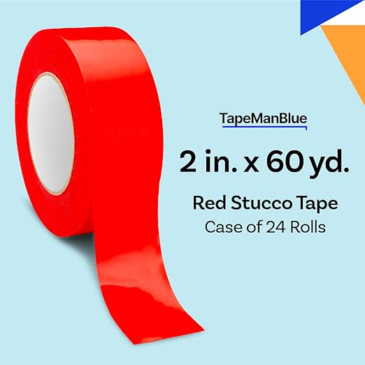 Red Stucco Tape, Case of 24 Rolls, 2 Inch x 60 Yards, UV Resistant Polyethylene Tape