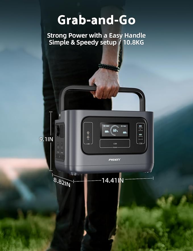 PISEN Portable Power Station 1000W, Solar Generator with Fast Charging, 1008WH LiFePO4 Battery for Home Backup Power, Travel, Camping and RVs