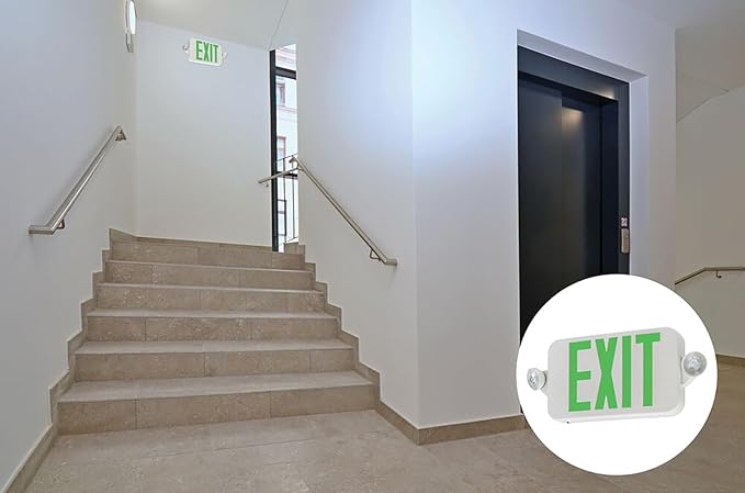 Lithonia Lighting Basics LED Exit Sign/Emergency Light Combo, Red/Green Switchable Exit Sign and Emergency Lights for Business, 2-Head Fixture, Round Lights, Remote Capacity, White (ECRG HO RD M6)