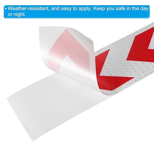 PATIKIL Reflective Tape, 4 Inch x 20 ft Waterproof Self Adhesive High Visibility Safety Warning Arrow Tape Outdoor Reflectors for Trucks Trailers Cars, White Red