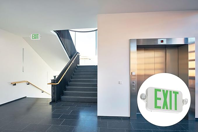 Lithonia Lighting Basics LED Exit Sign/Emergency Light Combo, Red/Green Switchable Exit Sign and Emergency Lights for Business, 2-Head Fixture, Round Lamp Heads, White (ECRG RD M6)
