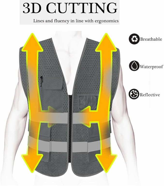 HYCOPROT High Visibility Mesh Safety Reflective Vest with Pockets and Zipper, Meets ANSI/ISEA Standards
