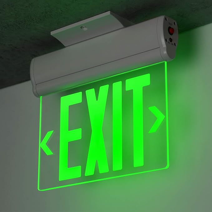 LEONLITE Green Emergency Exit Sign, UL 924, LED Edge Lit Exit Sign, Hardwired Exit Lights with Battery Backup, Double Sided, Rotating Acrylic Clear Panel, Top/Side/Wall Mount, AC 120/277V, Pack of 2