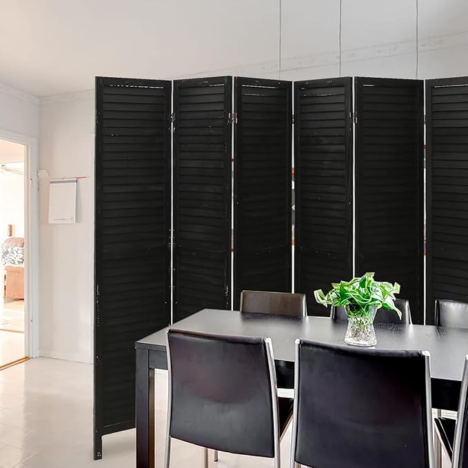 ECOMEX 6 Panel Louver Wood Room Divider 5.6ft.Tall Folding Privacy Screen Panels, Room Divider Wall, Divider for Room Separation, Partition Room dividers and Effectively Block Sight(Black)